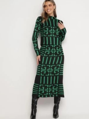 Zdjęcie produktu Czarno-Zielony 2-częściowy Komplet ze Swetrem i Spódnicą Enomessa