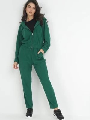 Zdjęcie produktu Zielony 2-częściowy Prążkowany Komplet Dresowy z Bluzą i Spodniami Tuenna