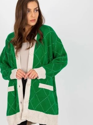 Zdjęcie produktu Zielony luźny sweter rozpinany ze wzorem RUE PARIS