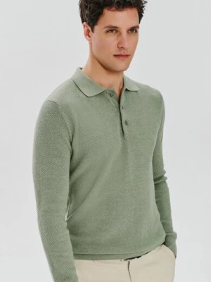 Zdjęcie produktu Zielony sweter męski z kołnierzykiem Pako Lorente