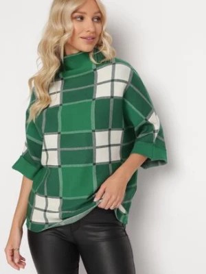 Zdjęcie produktu Zielony Sweter z Golfem Oversize w Szeroką Kratę Ertunna