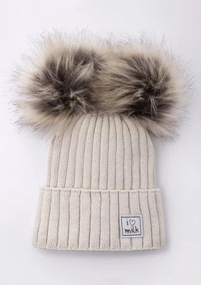 Zdjęcie produktu Zimowa czapka dziecięca z pomponami Beżowa