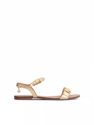 Zdjęcie produktu Złote skórzane sandały na płaskiej podeszwie Kazar