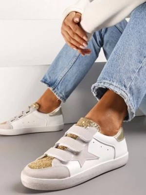 Zdjęcie produktu Złoto-Białe Sneakersy Ozdobione Brokatem z Rzepami Dolanda