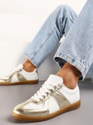 Zdjęcie produktu Złoto-Białe Sneakersy Tenisówki z Ozdobnymi Przeszyciami Sumina