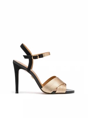 Zdjęcie produktu Złoto-czarne sandały z dwóch rodzajów skóry Kazar