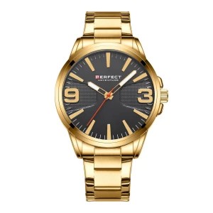 Zdjęcie produktu Złoty zegarek męski bransoleta duży solidny Perfect M114 żółty, złoty Merg
