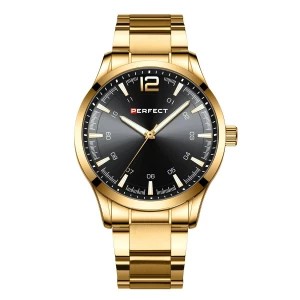 Zdjęcie produktu Złoty zegarek męski bransoleta duży solidny Perfect M115 żółty, złoty Merg