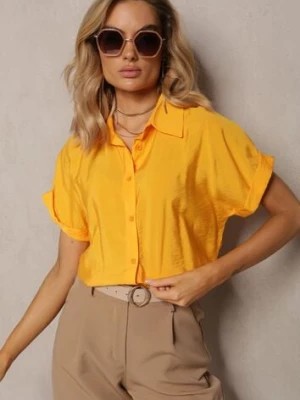 Zdjęcie produktu Żółta Asymetryczna Koszula Wiskozowa z Krótkim Rękawem Loreleis