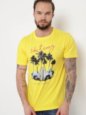Zdjęcie produktu Żółta Bawełniana Koszulka z Nadrukiem na Przodzie Kenora
