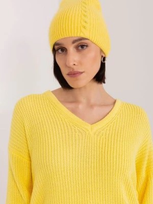 Zdjęcie produktu Żółta damska czapka z dzianiny Wool Fashion Italia