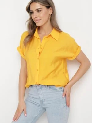 Zdjęcie produktu Żółta Koszula z Wiskozy Asymetryczna z Krótszym Przodem Karinas