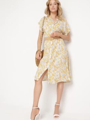 Zdjęcie produktu Żółta Koszulowa Sukienka z Bawełny Zapinana na Guziki Tesadia