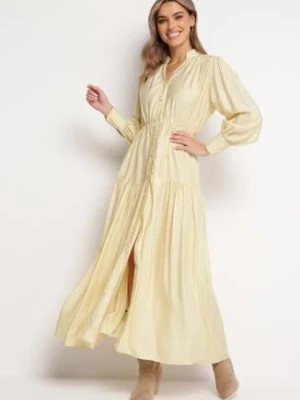 Zdjęcie produktu Żółta Koszulowa Sukienka z Guzikami i Gumką w Talii Biolante