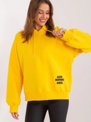 Zdjęcie produktu Żółta ocieplana bluza oversize z kapturem i napisem