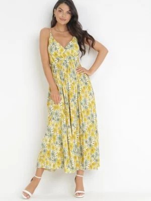 Zdjęcie produktu Żółta Plisowana Sukienka Maxi na Cienkich Regulowanych Ramiączkach Iazza