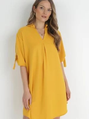 Zdjęcie produktu Żółta Pudełkowa Sukienka Mini z Kołnierzykiem Zeena