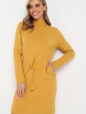 Zdjęcie produktu Żółta Pudełkowa Sukienka Sweterkowa ze Ściągaczem Elenames