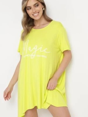 Zdjęcie produktu Żółta Wiskozowa Sukienka Tunika z Napisem Neliada