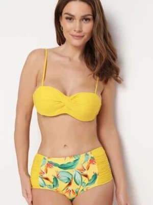Zdjęcie produktu Żółte Bikini Gładki Biustonosz i Wzorzyste Wysokie Figi Ortella