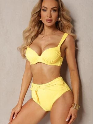Zdjęcie produktu Żółte Bikini ze Sztywnym Marszczonym Biustonoszem i Paskiem na Majtkach Wiaraia