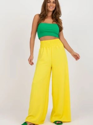 Zdjęcie produktu Żółte letnie spodnie z materiału z szeroką nogawką Italy Moda
