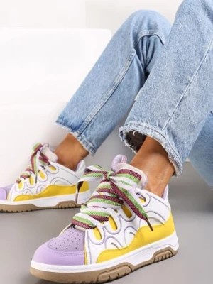 Zdjęcie produktu Żółto-Fioletowe Sneakersy Ozdobione Brokatem z Oryginalnym Sznurowaniem Patricie