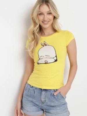 Zdjęcie produktu Żółty Bawełniany T-shirt z Ozdobnym Nadrukiem Ianestra