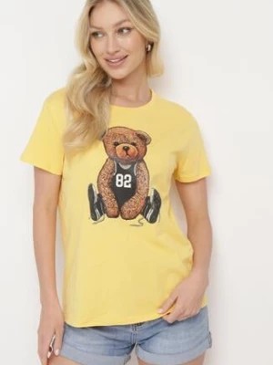 Zdjęcie produktu Żółty Bawełniany T-shirt z Ozdobnym Nadrukiem Wanestra