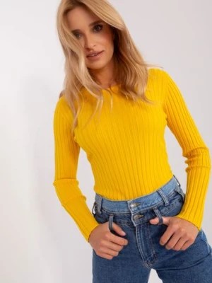 Zdjęcie produktu Żółty prążkowany sweter klasyczny z wiskozą