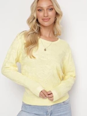 Zdjęcie produktu Żółty Sweter z Tłoczonym Wzorem w Ornamentalnym Stylu Mariot
