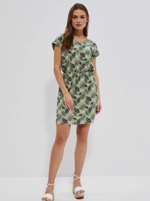 Zdjęcie produktu Zwiewna sukienka damska zielona z roślinnym nadrukiem Moodo
