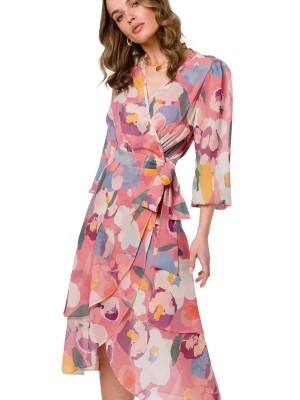 Zdjęcie produktu Zwiewna sukienka szyfonowa kopertowa z wiązaniem pastelowa Sukienki.shop