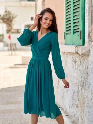 Zdjęcie produktu Elegancka zielona szyfonowa sukienka z długim rękawem Luca2 Roco