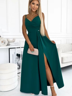 Zdjęcie produktu 299-11 CHIARA elegancka maxi długa suknia na ramiączkach - ZIELONA Numoco