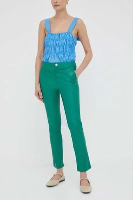 Zdjęcie produktu 2NDDAY spodnie skórzane damskie kolor zielony proste high waist