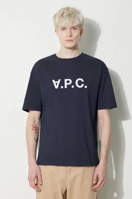 Zdjęcie produktu A.P.C. t-shirt bawełniany T-Shirt River męski kolor granatowy z nadrukiem COFDW.H26324.IAK