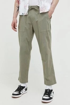 Zdjęcie produktu Abercrombie & Fitch spodnie z domieszką lnu kolor zielony proste