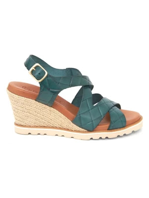 Zdjęcie produktu Abril Flowers Skórzane sandały w kolorze morskim na koturnie rozmiar: 39