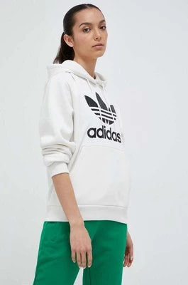 Zdjęcie produktu adidas Originals bluza damska kolor biały z kapturem z nadrukiem