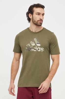 Zdjęcie produktu adidas t-shirt bawełniany męski kolor zielony z nadrukiem IR5830