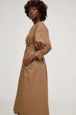 Zdjęcie produktu Answear Lab sukienka bawełniana kolor beżowy midi rozkloszowana