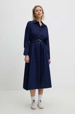 Zdjęcie produktu Answear Lab sukienka bawełniana kolor granatowy midi rozkloszowana