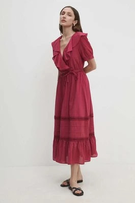 Zdjęcie produktu Answear Lab sukienka bawełniana kolor różowy midi rozkloszowana