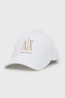 Zdjęcie produktu Armani Exchange czapka z daszkiem bawełniana kolor biały z aplikacją 944208 3R131