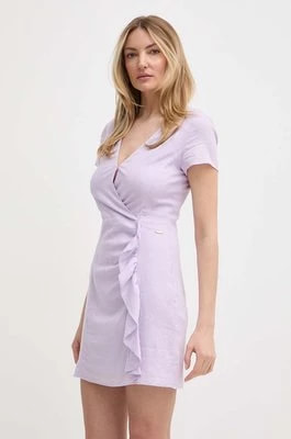 Zdjęcie produktu Armani Exchange sukienka lniana kolor fioletowy mini rozkloszowana 3DYA07 YN3RZ