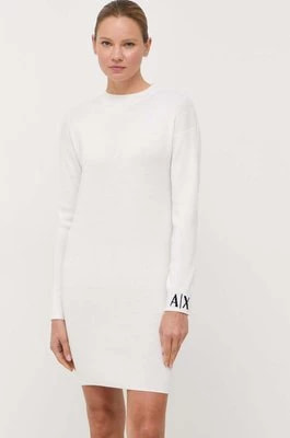 Zdjęcie produktu Armani Exchange sukienka wełniana kolor beżowy midi prosta