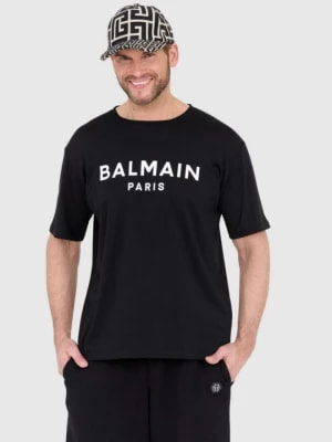 Zdjęcie produktu BALMAIN Czarny t-shirt męski z drukowanym białym logo