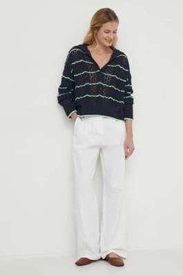 Zdjęcie produktu Barbour spodnie lniane kolor biały proste high waist