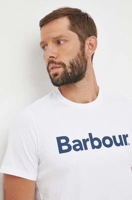 Zdjęcie produktu Barbour t-shirt bawełniany kolor biały z nadrukiem